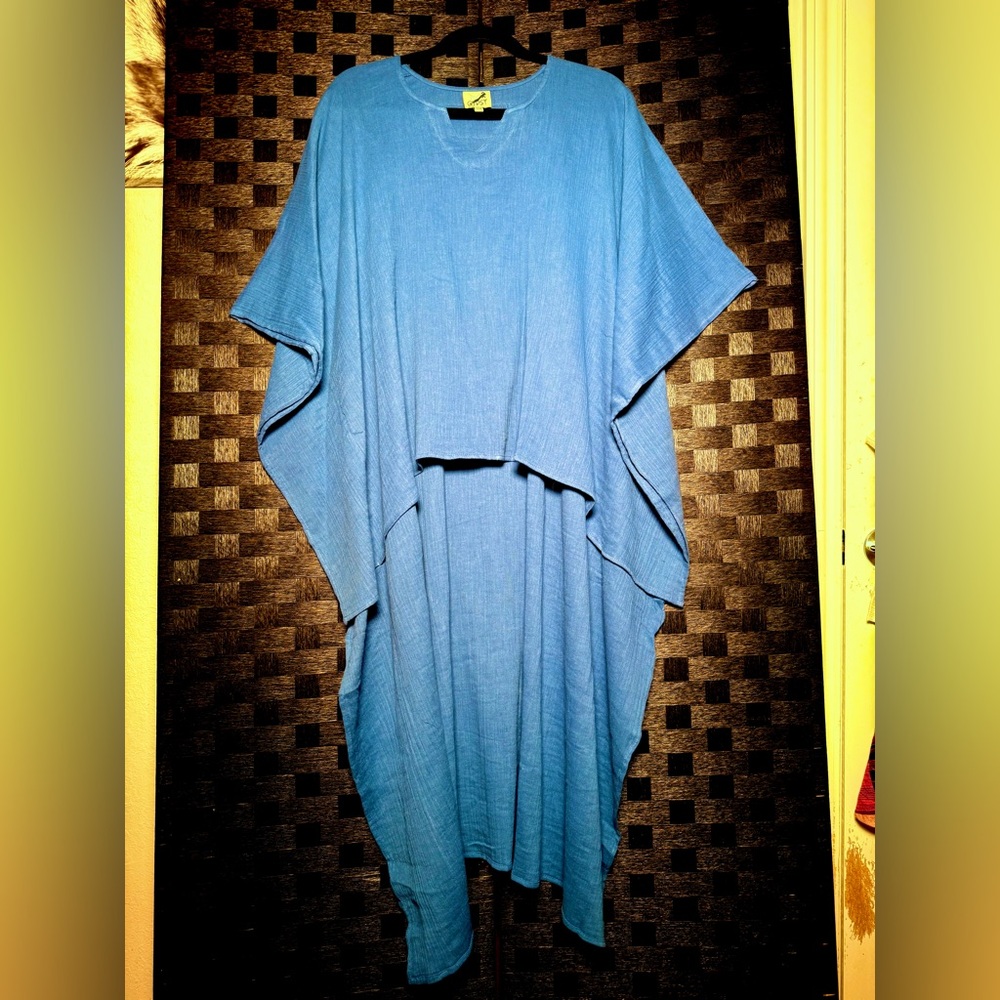 JADED GYPSY Hi-Low Blue Gauze 100% Cotton Boho Poncho Top - Picture 2 of 7